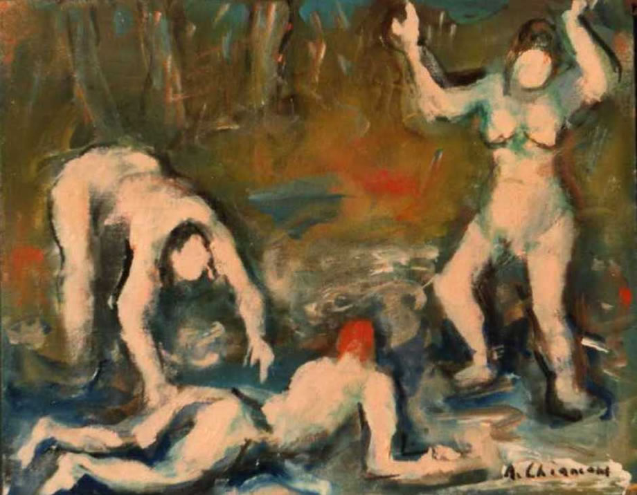 Bagnanti, anni ’80, olio, Bari, collezione privata
